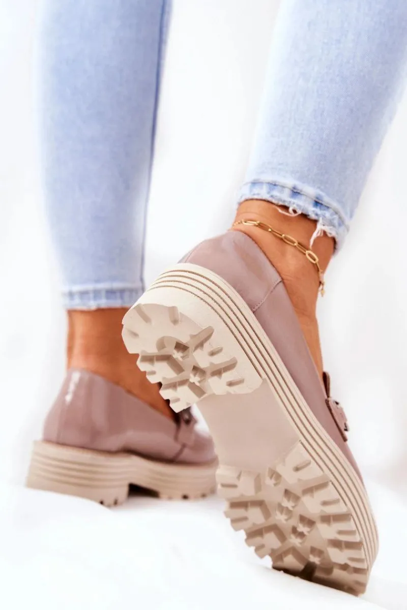 Damskie Półbuty Loafery Skórzane Ciemny Beż 2383 Damskie Półbuty Skórzane|Mokasyny Damskie Skórzane