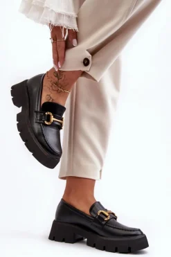 Hot Boto Damskie Półbuty Loafery Z Ozdobą Czarne Peuria