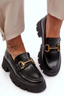 Hot Boto Damskie Półbuty Loafery Z Ozdobą Czarne Peuria