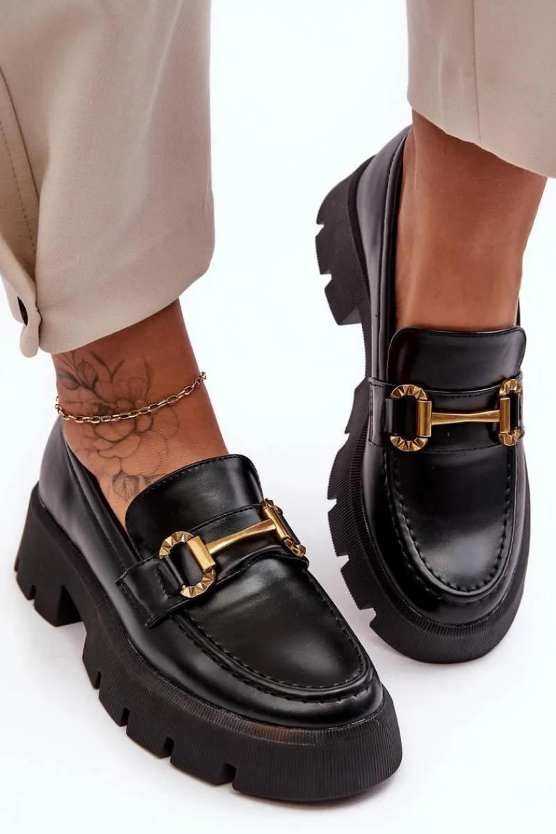 Hot Boto Damskie Półbuty Loafery Z Ozdobą Czarne Peuria