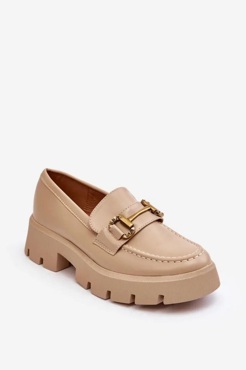 New Boto Damskie Półbuty Loafery Z Ozdobą Beżowe Peuria