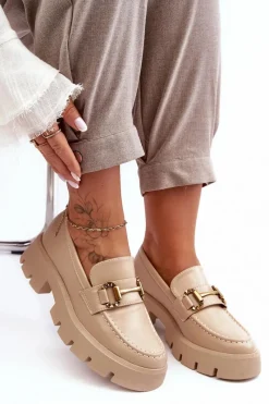 New Boto Damskie Półbuty Loafery Z Ozdobą Beżowe Peuria