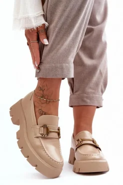 New Boto Damskie Półbuty Loafery Z Ozdobą Beżowe Peuria