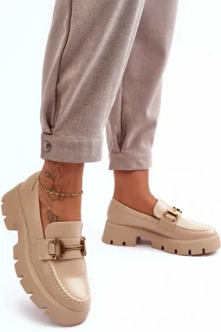 New Boto Damskie Półbuty Loafery Z Ozdobą Beżowe Peuria