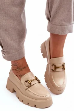 New Boto Damskie Półbuty Loafery Z Ozdobą Beżowe Peuria