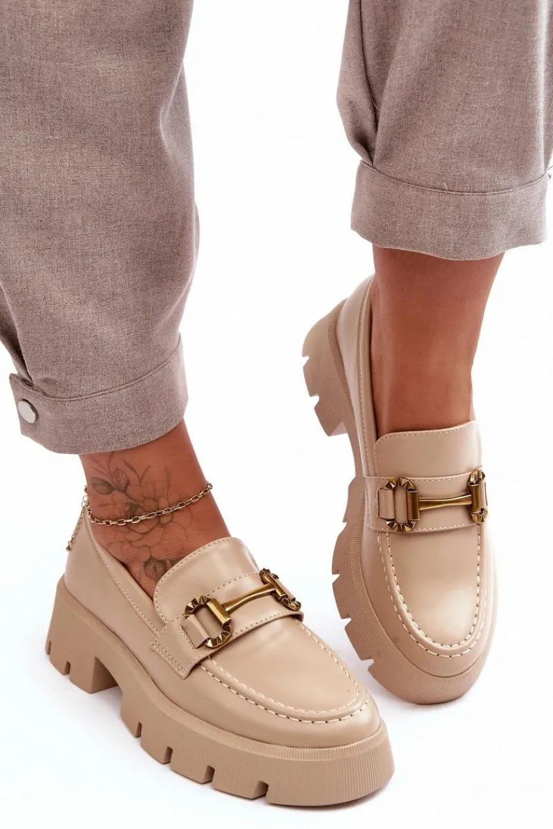 New Boto Damskie Półbuty Loafery Z Ozdobą Beżowe Peuria