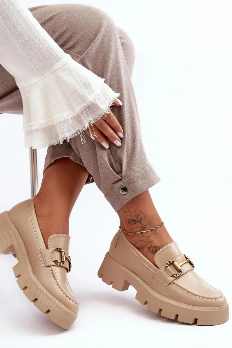 New Boto Damskie Półbuty Loafery Z Ozdobą Beżowe Peuria