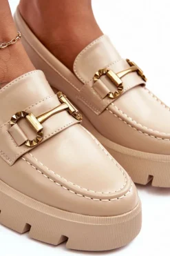 New Boto Damskie Półbuty Loafery Z Ozdobą Beżowe Peuria