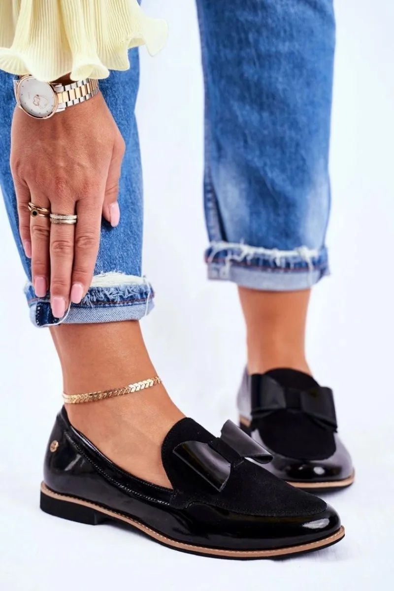 Półbuty Lakierowane|Półbuty Skórzane>Maciejka Damskie Półbuty Lakierowane Loafery Czarne 04099-01/00-5