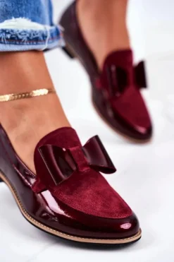 Damskie Półbuty Lakierowane Loafery Bordowe 04099-44/00-1 Damskie Półbuty Lakierowane|Półbuty Skórzane