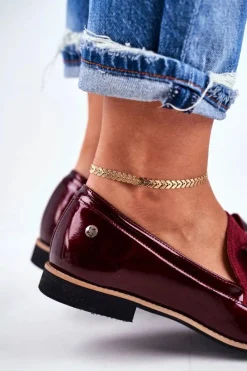 Damskie Półbuty Lakierowane Loafery Bordowe 04099-44/00-1 Damskie Półbuty Lakierowane|Półbuty Skórzane