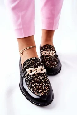 Hot Damskie Półbuty Lakierowane Loafery Czarne 4099B-01 Damskie Półbuty Lakierowane|Półbuty Skórzane