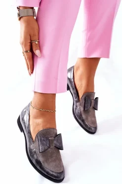 Discount Damskie Półbuty Lakierowane Loafery Szare 04099-03/00-1 Damskie Półbuty Lakierowane|Półbuty Skórzane