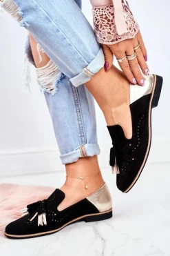 Półbuty Skórzane>Maciejka Damskie Półbuty Skórzane Mokasyny Czarne 04484-01/00-5