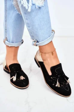 Półbuty Skórzane>Maciejka Damskie Półbuty Skórzane Mokasyny Czarne 04484-01/00-5