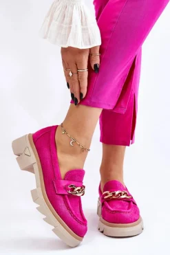 Outlet Boto Damskie Półbuty Mokasyny Z Łańcuchem Fuksja Luella