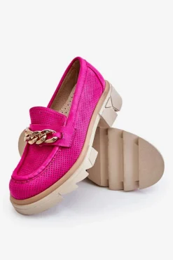 Outlet Boto Damskie Półbuty Mokasyny Z Łańcuchem Fuksja Luella