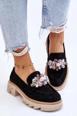 Clearance Damskie Półbuty Mokasyny Z Ozdobami Czarne Issac Damskie Mokasyny Damskie Zamszowe