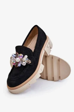 Clearance Damskie Półbuty Mokasyny Z Ozdobami Czarne Issac Damskie Mokasyny Damskie Zamszowe