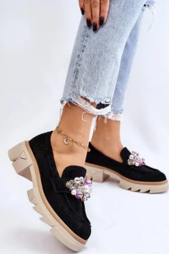 Clearance Damskie Półbuty Mokasyny Z Ozdobami Czarne Issac Damskie Mokasyny Damskie Zamszowe