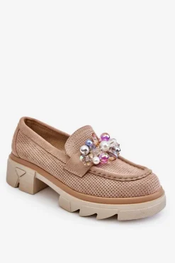 Best Damskie Półbuty Mokasyny Z Ozdobami Beżowe Issac Damskie Mokasyny Damskie Zamszowe
