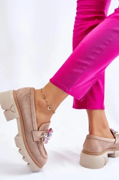 Best Damskie Półbuty Mokasyny Z Ozdobami Beżowe Issac Damskie Mokasyny Damskie Zamszowe