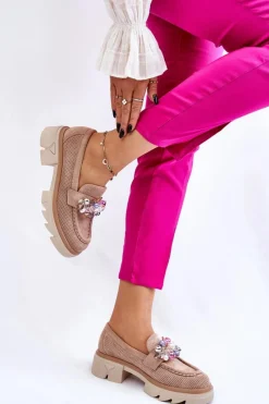 Best Damskie Półbuty Mokasyny Z Ozdobami Beżowe Issac Damskie Mokasyny Damskie Zamszowe