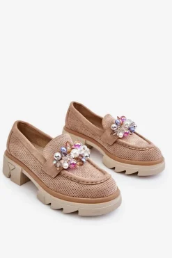 Best Damskie Półbuty Mokasyny Z Ozdobami Beżowe Issac Damskie Mokasyny Damskie Zamszowe