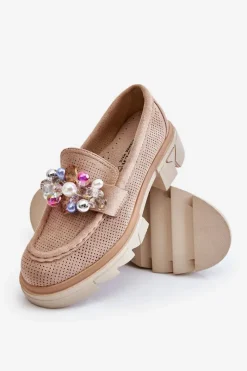 Best Damskie Półbuty Mokasyny Z Ozdobami Beżowe Issac Damskie Mokasyny Damskie Zamszowe