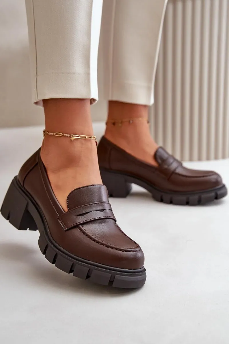 Półbuty Skórzane>Boto Damskie Półbuty Na Niskim Obcasie Z Eko Skóry Ciemnobrązowe Menloa