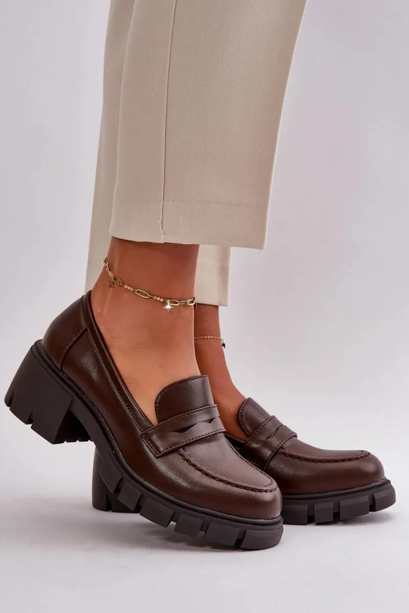 Półbuty Skórzane>Boto Damskie Półbuty Na Niskim Obcasie Z Eko Skóry Ciemnobrązowe Menloa