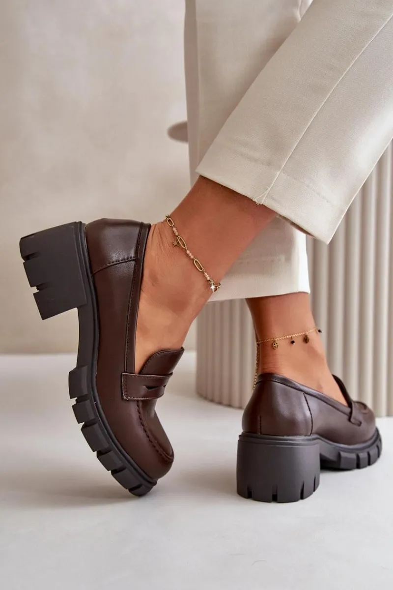 Półbuty Skórzane>Boto Damskie Półbuty Na Niskim Obcasie Z Eko Skóry Ciemnobrązowe Menloa