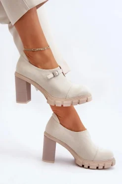 Czółenka Na Platformie|Czółenka Zamszowe>Boto Damskie Półbuty Na Obcasie Słupku Jasnobeżowe Tauina Beżowy