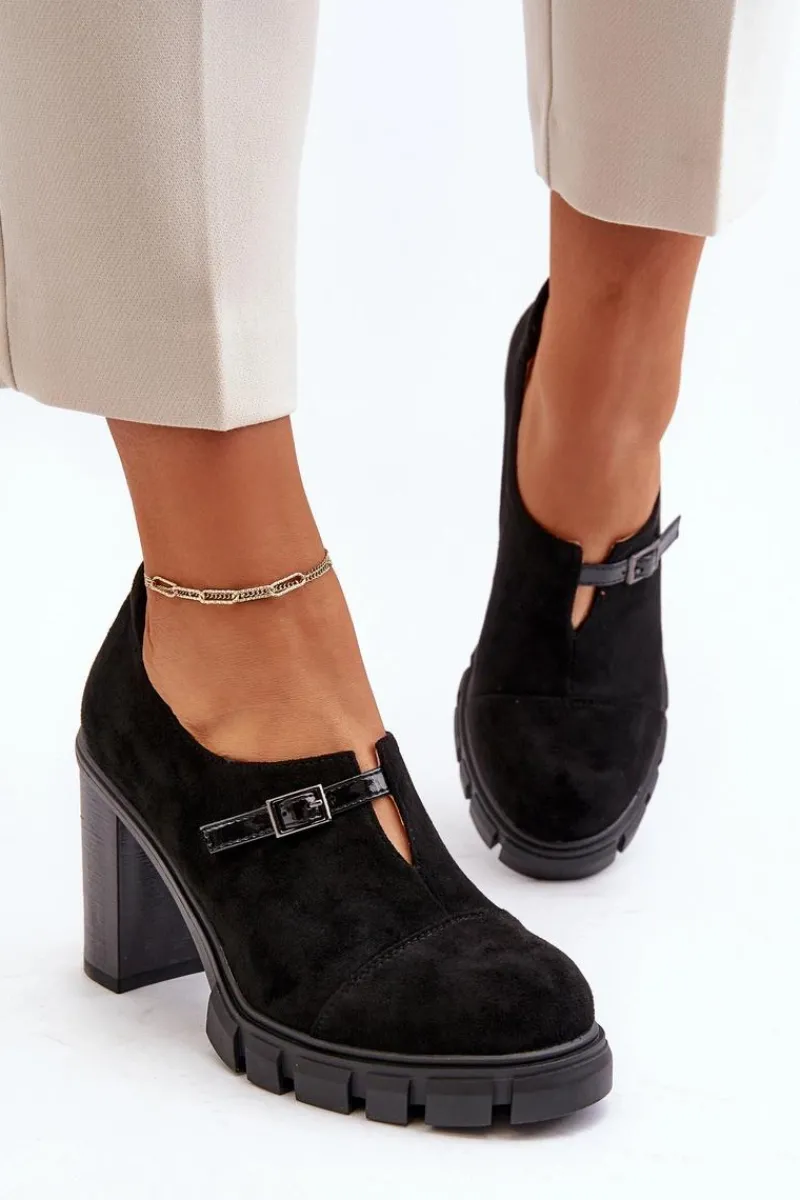 Czółenka Na Platformie|Czółenka Zamszowe>Boto Damskie Półbuty Na Obcasie Słupku Czarne Tauina
