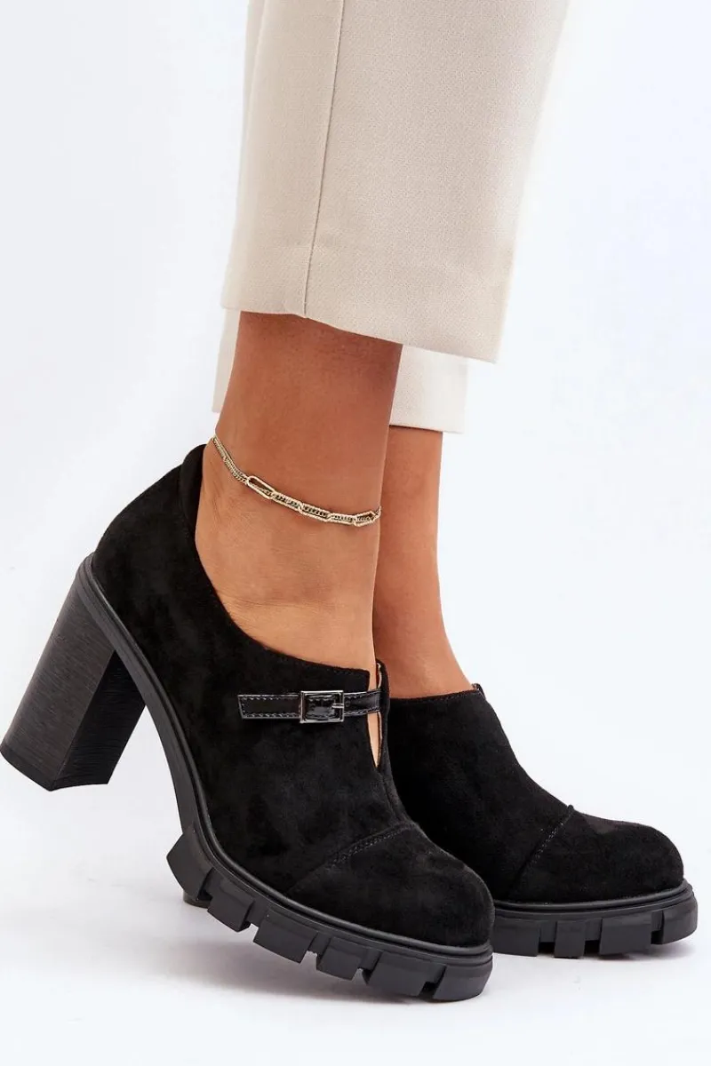 Czółenka Na Platformie|Czółenka Zamszowe>Boto Damskie Półbuty Na Obcasie Słupku Czarne Tauina