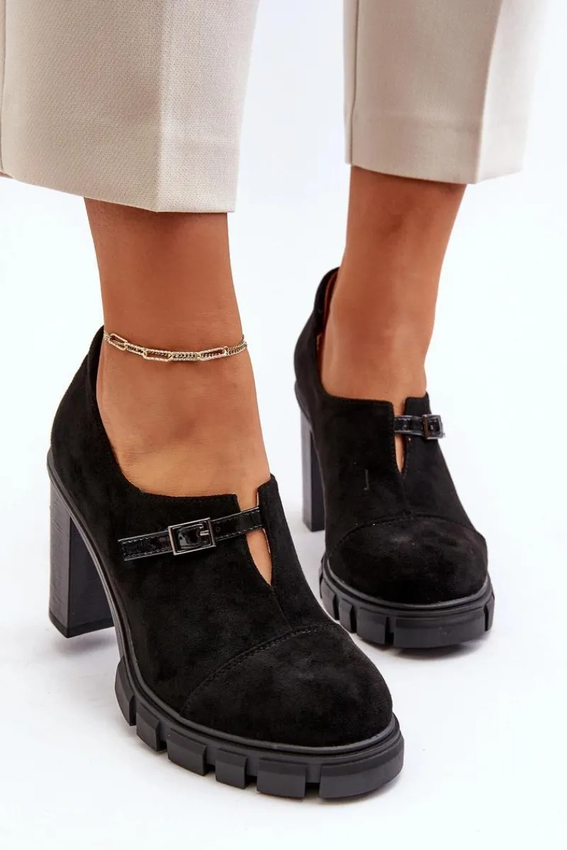 Czółenka Na Platformie|Czółenka Zamszowe>Boto Damskie Półbuty Na Obcasie Słupku Czarne Tauina
