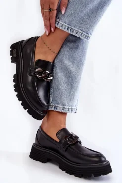 Damskie Półbuty Skórzane Big Star KK274498 Czarne Damskie Mokasyny Damskie Skórzane