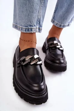 Damskie Półbuty Skórzane Big Star KK274498 Czarne Damskie Mokasyny Damskie Skórzane