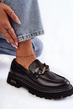 Damskie Półbuty Skórzane Big Star KK274498 Czarne Damskie Mokasyny Damskie Skórzane