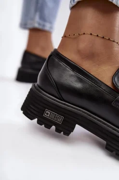 Damskie Półbuty Skórzane Big Star KK274498 Czarne Damskie Mokasyny Damskie Skórzane