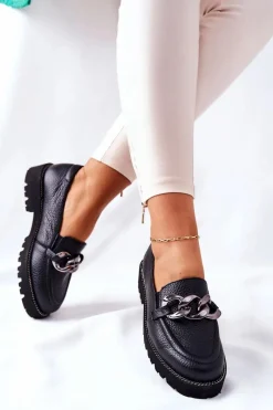 Półbuty Skórzane>Boto Damskie Półbuty Skórzane Loafery Czarne Sthonto