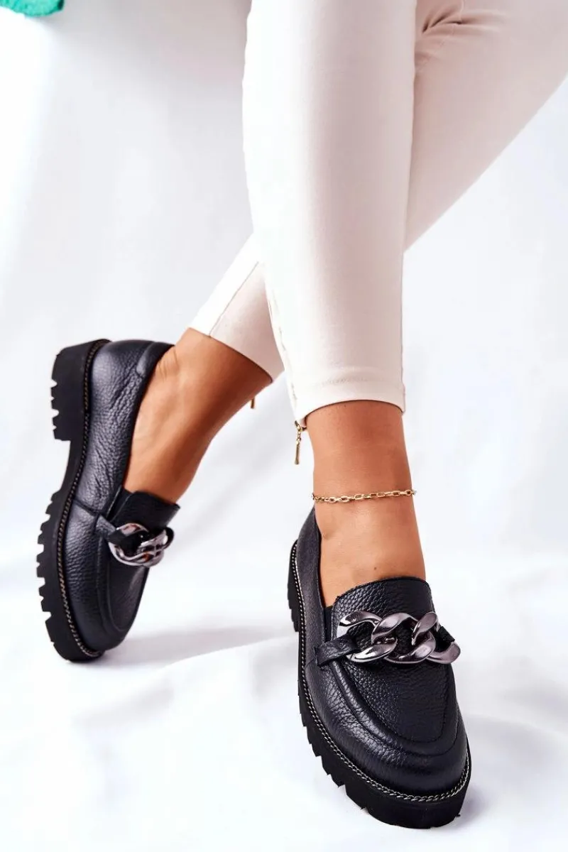 Półbuty Skórzane>Boto Damskie Półbuty Skórzane Loafery Czarne Sthonto