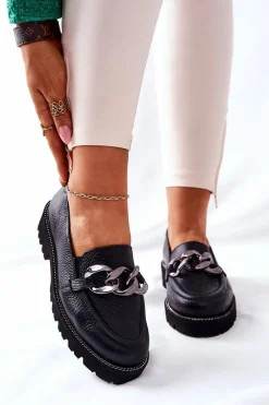 Półbuty Skórzane>Boto Damskie Półbuty Skórzane Loafery Czarne Sthonto