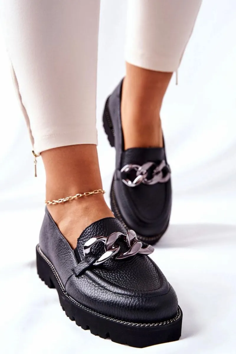 Półbuty Skórzane>Boto Damskie Półbuty Skórzane Loafery Czarne Sthonto