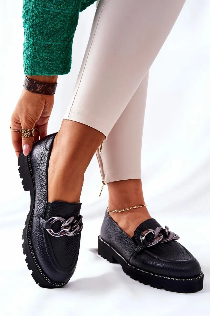 Półbuty Skórzane>Boto Damskie Półbuty Skórzane Loafery Czarne Sthonto