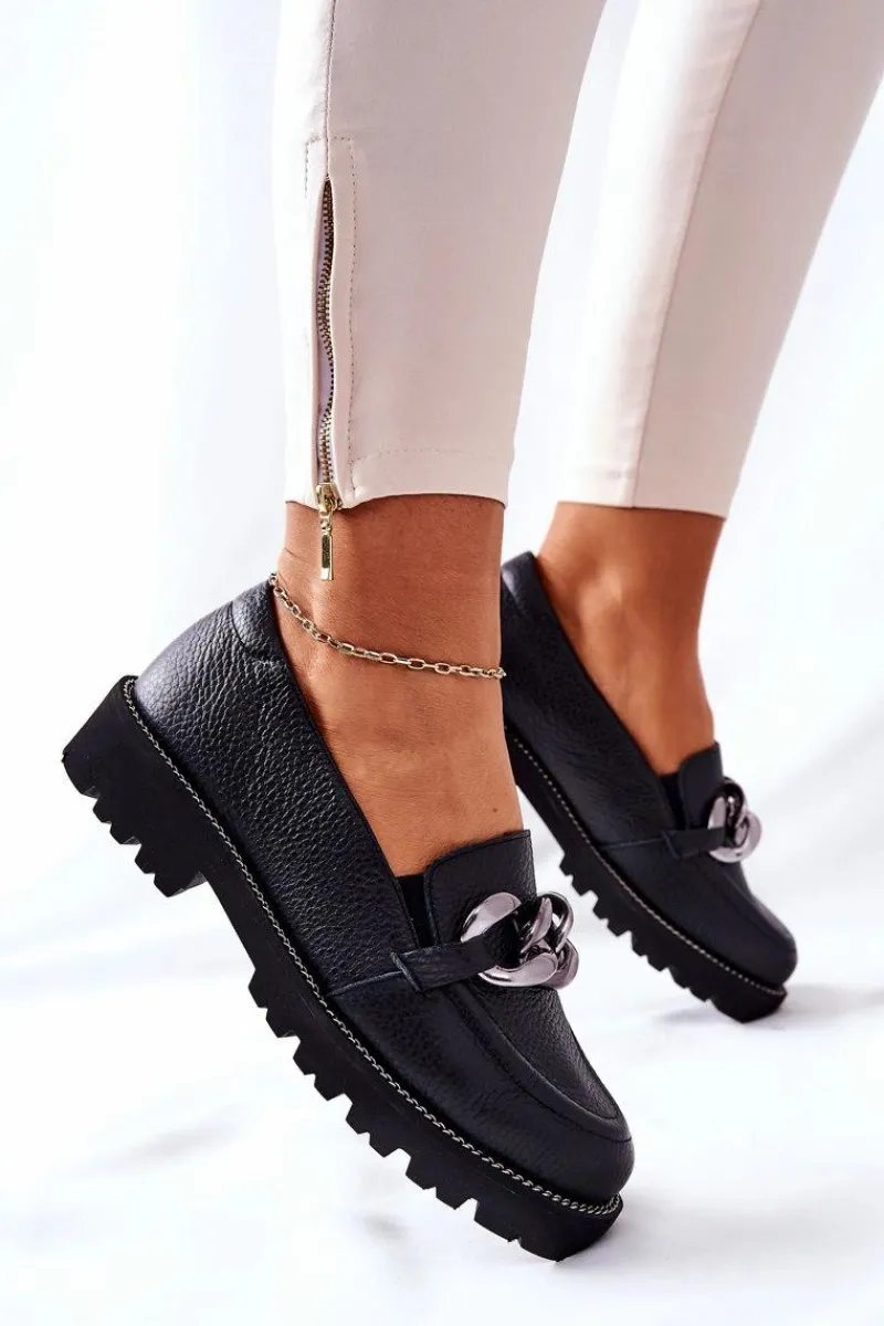 Półbuty Skórzane>Boto Damskie Półbuty Skórzane Loafery Czarne Sthonto