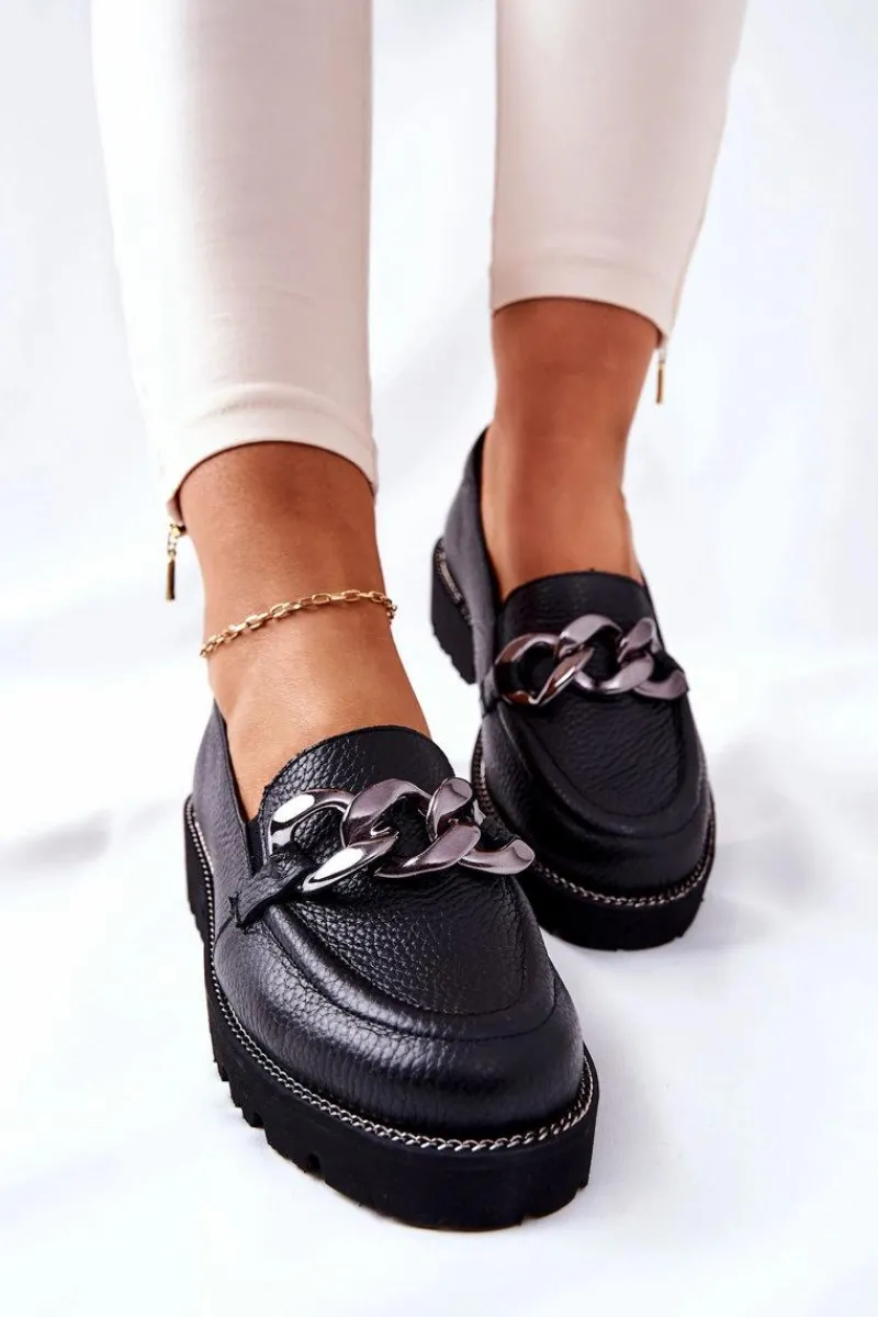 Półbuty Skórzane>Boto Damskie Półbuty Skórzane Loafery Czarne Sthonto