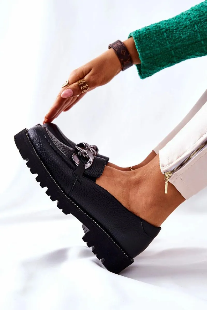 Półbuty Skórzane>Boto Damskie Półbuty Skórzane Loafery Czarne Sthonto