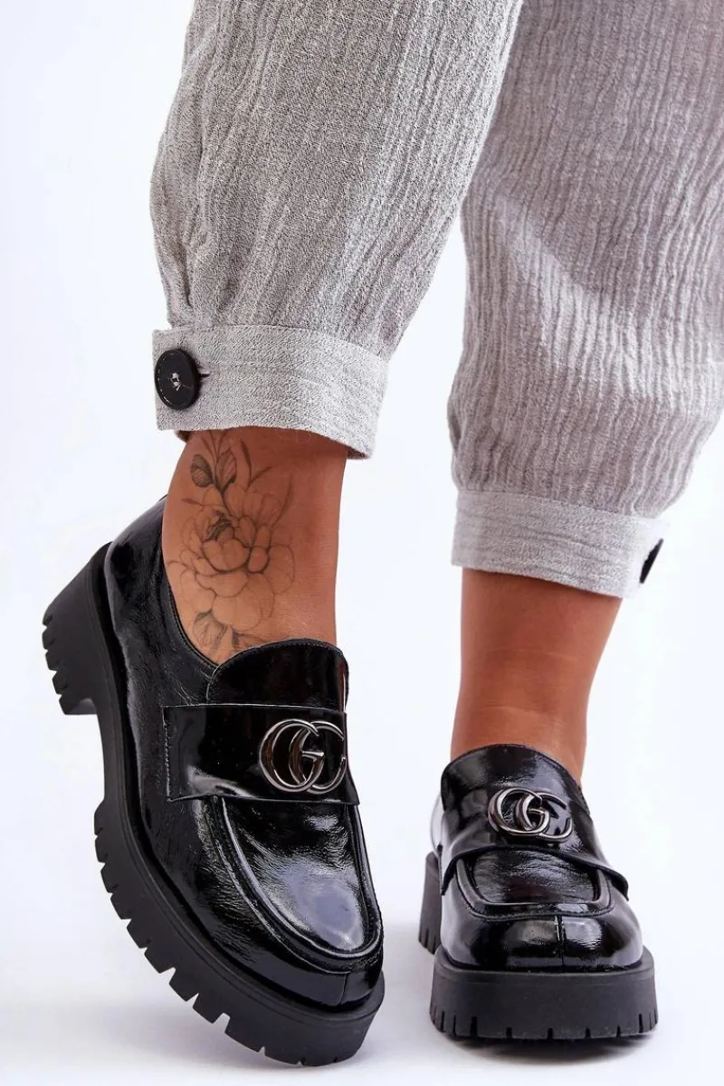 Sale Laura Messi Damskie Półbuty Skórzane Z Ozdobą Czarne Rosefalls Czarny