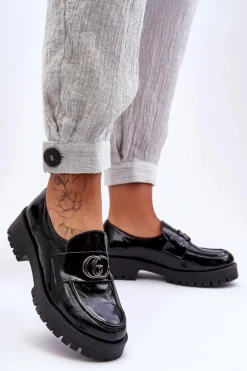 Sale Laura Messi Damskie Półbuty Skórzane Z Ozdobą Czarne Rosefalls Czarny